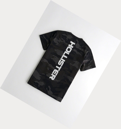 Black Camo Men's Hollister Camo Short Sleeve | UK-635LFPG