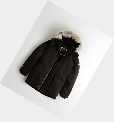 Black Men's Hollister Faux-Fur-Lined Parka Jackets | UK-076VCSD