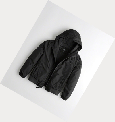 Black Men's Hollister Hooded Bomber Jackets | UK-805BCOJ