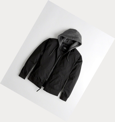 Black Men's Hollister Hooded Bomber Jackets | UK-852LWQF