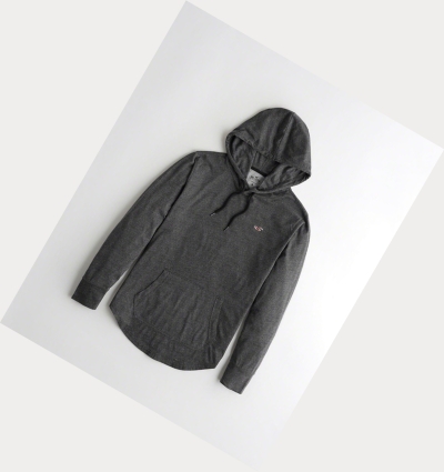 Black Men's Hollister Hooded Long Sleeve | UK-176IZCS