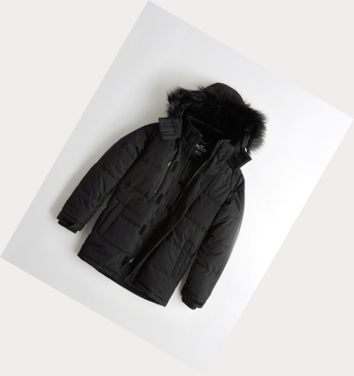 Black Men's Hollister Hooded Puffers | UK-374PFMT