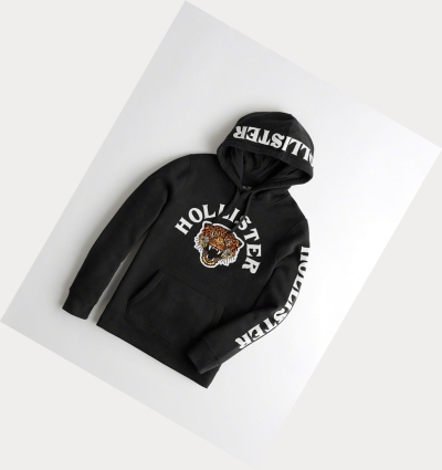 Black Men's Hollister Leopard Applique Hoodie | UK-679PSIT