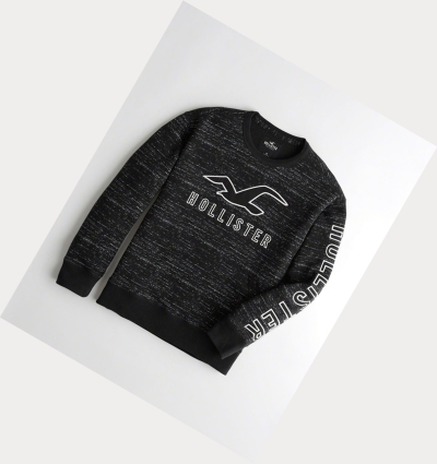 Black Men's Hollister Logo Crewneck Sweatshirts | UK-637BDPU