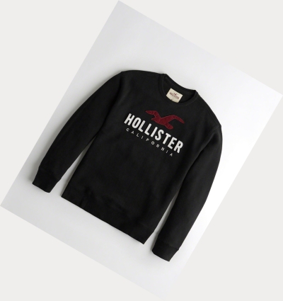 Black Men's Hollister Logo Graphic Crewneck Sweatshirts | UK-307ZRHQ