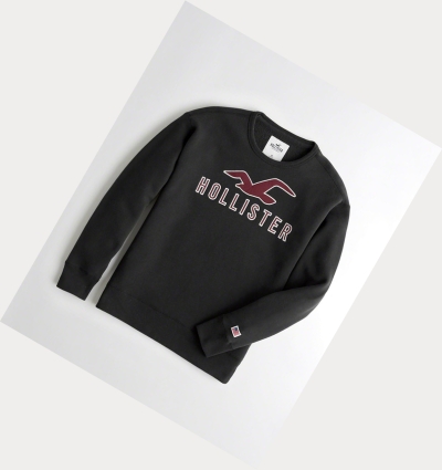 Black Men's Hollister Logo Graphic Crewneck Sweatshirts | UK-893SWIP