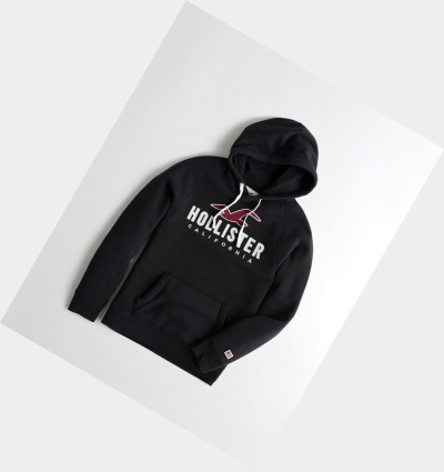 Black Men's Hollister Logo Graphic Hoodie | UK-105HQEP