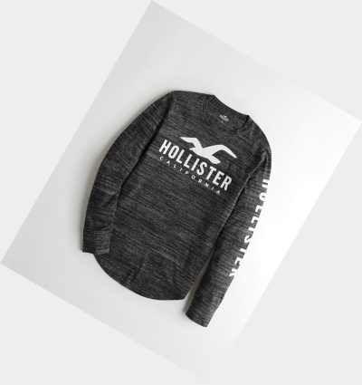 Black Men's Hollister Logo Long Sleeve | UK-021BRXD