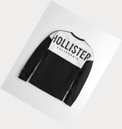 Black Men's Hollister Logo Long Sleeve | UK-967BMSC