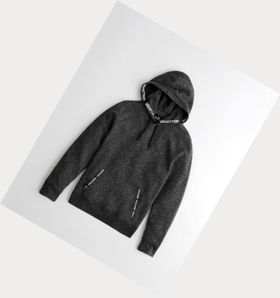 Black Men's Hollister Logo Tape Hoodie | UK-436SUCF