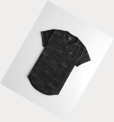 Black Men's Hollister Must-Have Curved Hem Short Sleeve | UK-701LVMZ