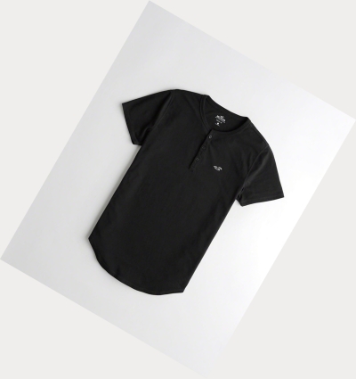 Black Men's Hollister Must-Have Henley Short Sleeve | UK-042ZNHW