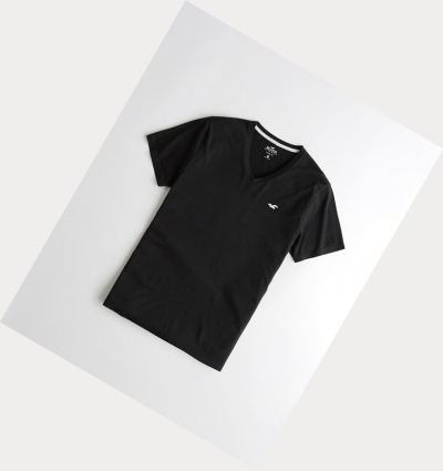 Black Men's Hollister Must-Have V-Neck Short Sleeve | UK-089XVDF