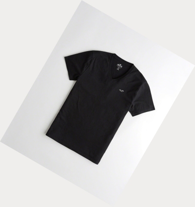 Black Men's Hollister Must-Have V-Neck Short Sleeve | UK-653TGSY