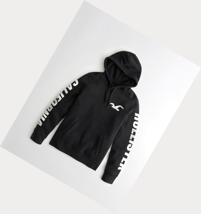 Black Men's Hollister Print Logo Graphic Hoodie | UK-140SPRQ