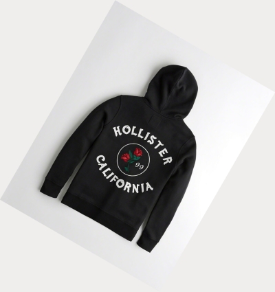 Black Men's Hollister Rose Embroidered Logo Hoodie | UK-912TEFI