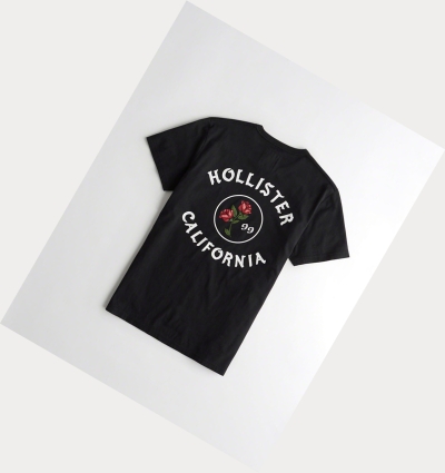 Black Men's Hollister Rose Logo Short Sleeve | UK-489RONQ