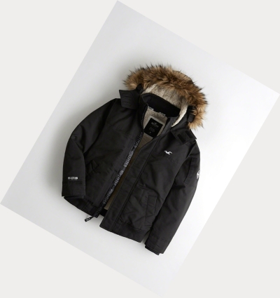 Black Men's Hollister Sherpa-Lined Hooded Bomber Jackets | UK-051MUAS