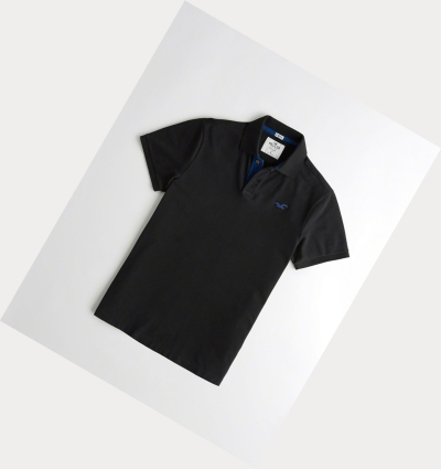 Black Men's Hollister Stretch Icon Polo Shirts | UK-190KJBO