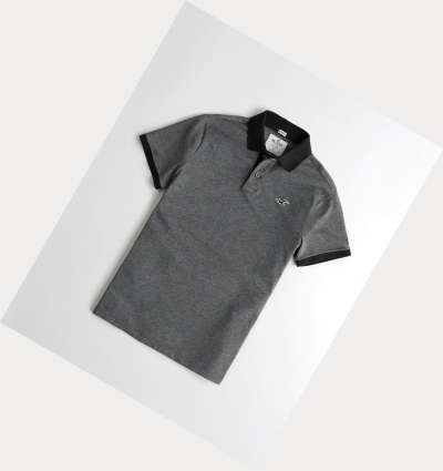 Black Men's Hollister Stretch Icon Polo Shirts | UK-351MYWG