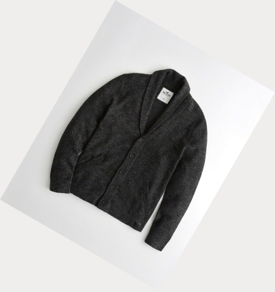 Black Men's Hollister Textured Shawl Cardigan Sweaters | UK-304GQIN