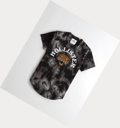 Black Men's Hollister Tie-Dye Leopard Logo Short Sleeve | UK-238SNCH