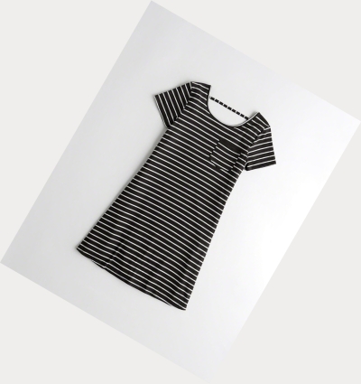 Black Stripes Women's Hollister Open-Back T-Shirt Dress | UK-782XFKW