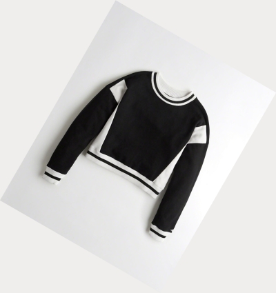 Black Women's Hollister Colorblock Crewneck Sweatshirts | UK-016UGNH