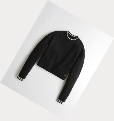 Black Women's Hollister Crop Crewneck Sweaters | UK-982UBMO