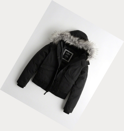 Black Women's Hollister Down Bomber Jackets | UK-457GLOP