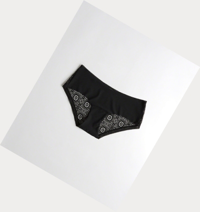 Black Women's Hollister Gilly Hicks No-Show Lace-Back Hiphugger Underwear | UK-267QTKA