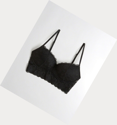 Black Women's Hollister Lace Push-Up Longline Bras | UK-672GKIR