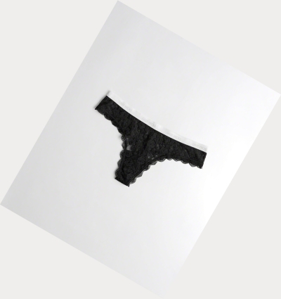 Black Women's Hollister Lace Thong Underwear | UK-981XKJC