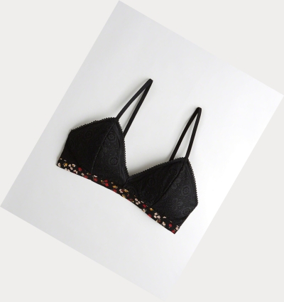 Black Women's Hollister Lace Triangle With Removable Pads Bras | UK-491MRXN