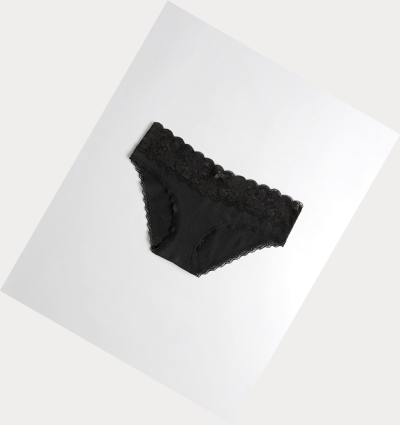 Black Women's Hollister Lace-Trim Cotton Bikini Underwear | UK-281YBUT