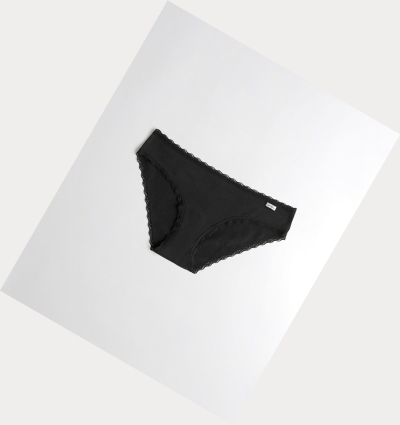 Black Women's Hollister Lace-Trim Cotton Bikini Underwear | UK-783FYHK