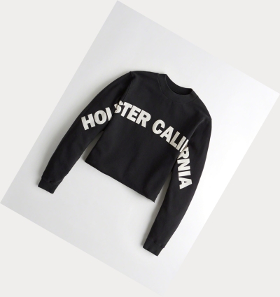 Black Women's Hollister Logo Crewneck Sweatshirts | UK-031FDUV