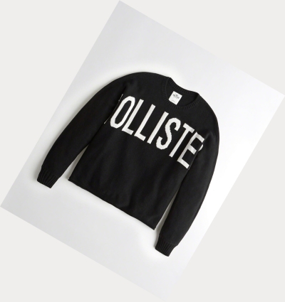 Black Women's Hollister Logo Oversized Sweaters | UK-065QVSG