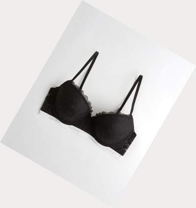 Black Women's Hollister Logo Push-Up Balconette Bras | UK-368RPYD