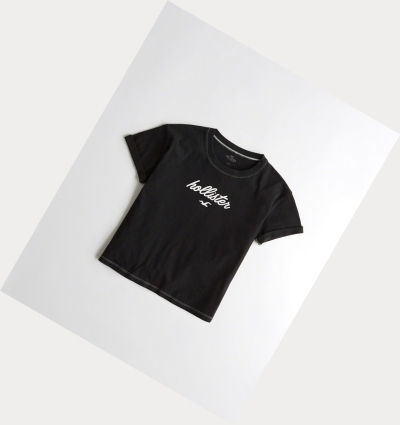 Black Women's Hollister Logo Short Sleeve | UK-531LIPY