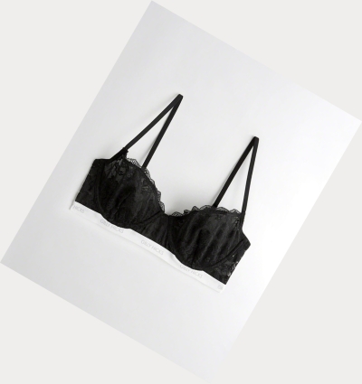 Black Women's Hollister Logo Unlined Balconette Bras | UK-872JARB