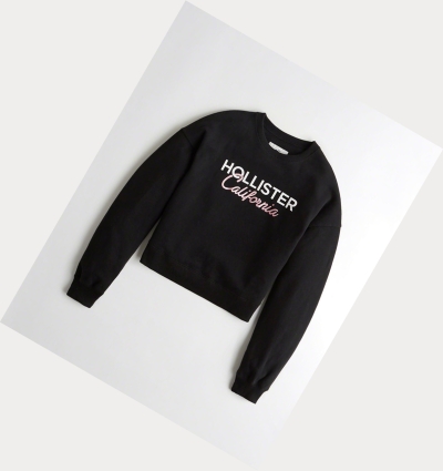 Black Women's Hollister Metallic Logo Crewneck Sweatshirts | UK-329DRSP