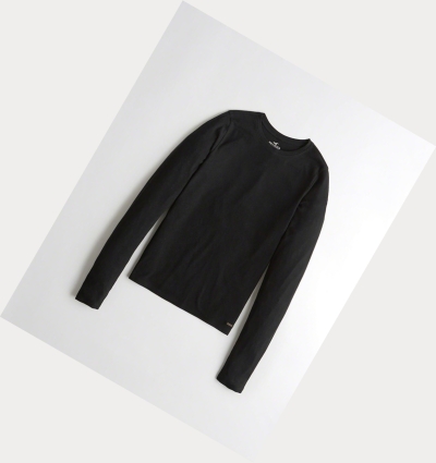 Black Women's Hollister Ribbed Crewneck Long Sleeve | UK-420INWT