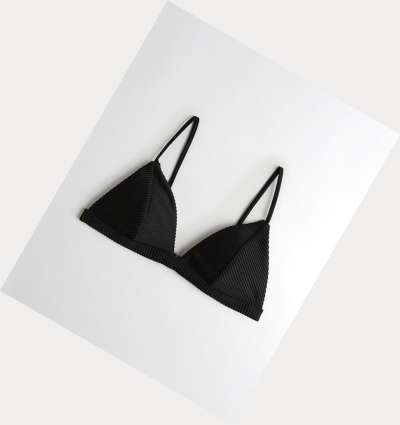 Black Women's Hollister Ribbed Triangle Bikini Tops | UK-062LTYW