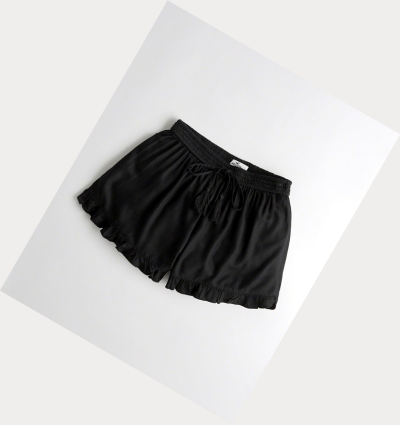 Black Women's Hollister Ruffle Hem Shorts | UK-756JABL