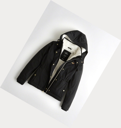 Black Women's Hollister Sherpa-Lined Jackets | UK-970GSNQ