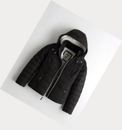 Black Women's Hollister Sherpa-Lined Puffers | UK-763IHAW