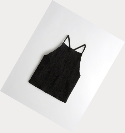 Black Women's Hollister Smocked High-Neck Tanks | UK-486GPLM