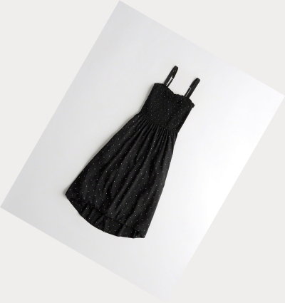 Black Women's Hollister Smocked Midi Dress | UK-648PBIY