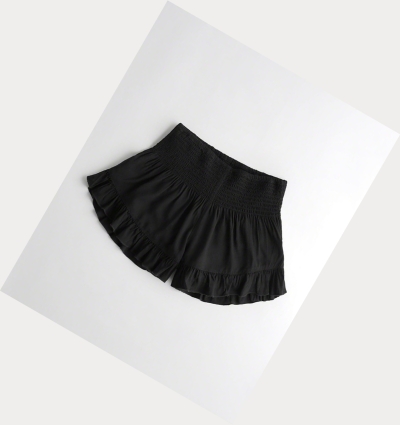 Black Women's Hollister Smocked Ruffle Shorts | UK-526EYJG